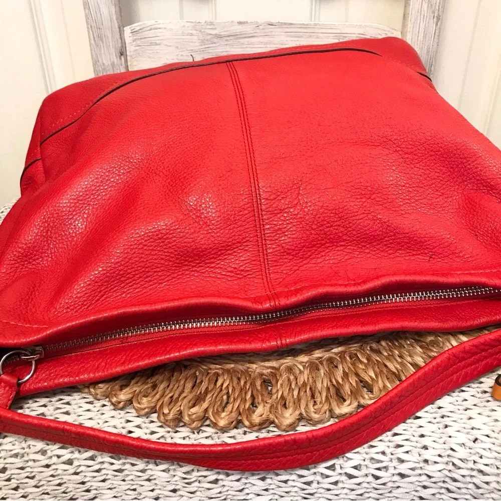Coach Park Red Pebble Leather Hobo Shoulder Bag